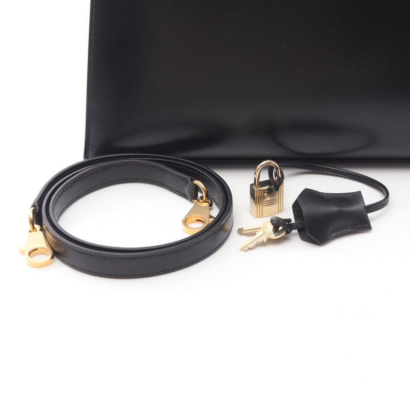 Hermes Handbag Kelly 28 Black Calf Leather Kelly 28 Black Women Used a