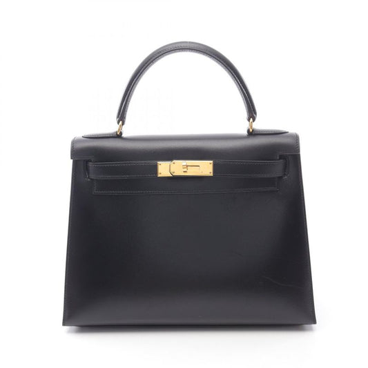 Hermes Handbag Kelly 28 Black Calf Leather Kelly 28 Black Women Used a