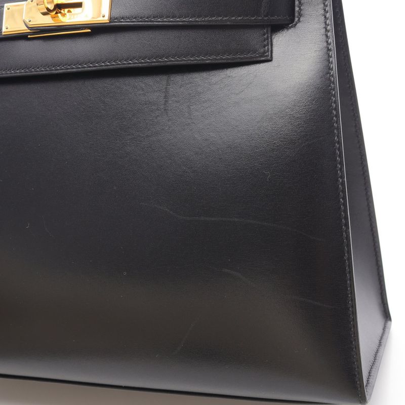 Hermes Handbag Kelly 28 Black Calf Leather Kelly 28 Black Women Used a