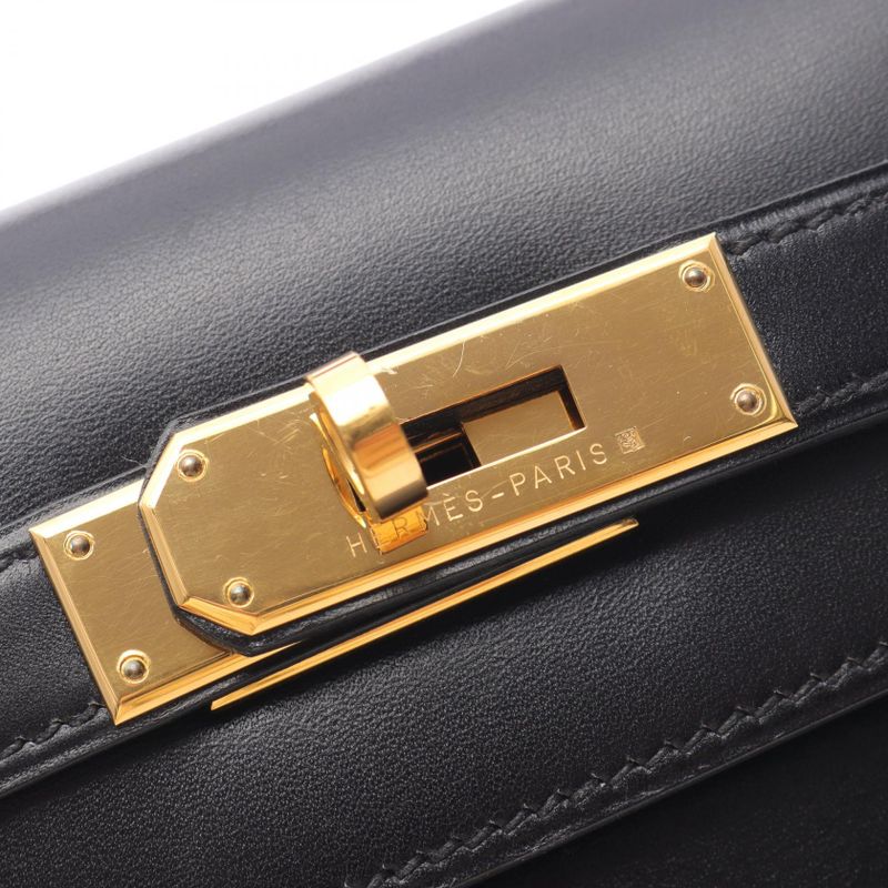 Hermes Handbag Kelly 28 Black Calf Leather Kelly 28 Black Women Used a