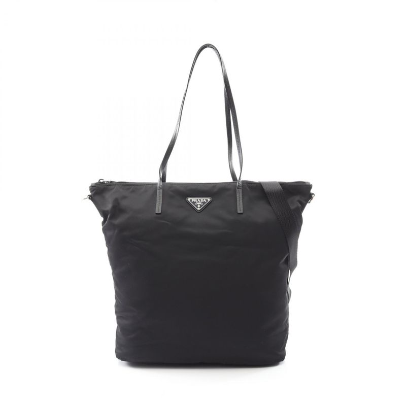 Prada Tote Bag Tessuto 1bg189 Black Nylon Saffianoleather Triangle Logo Tote