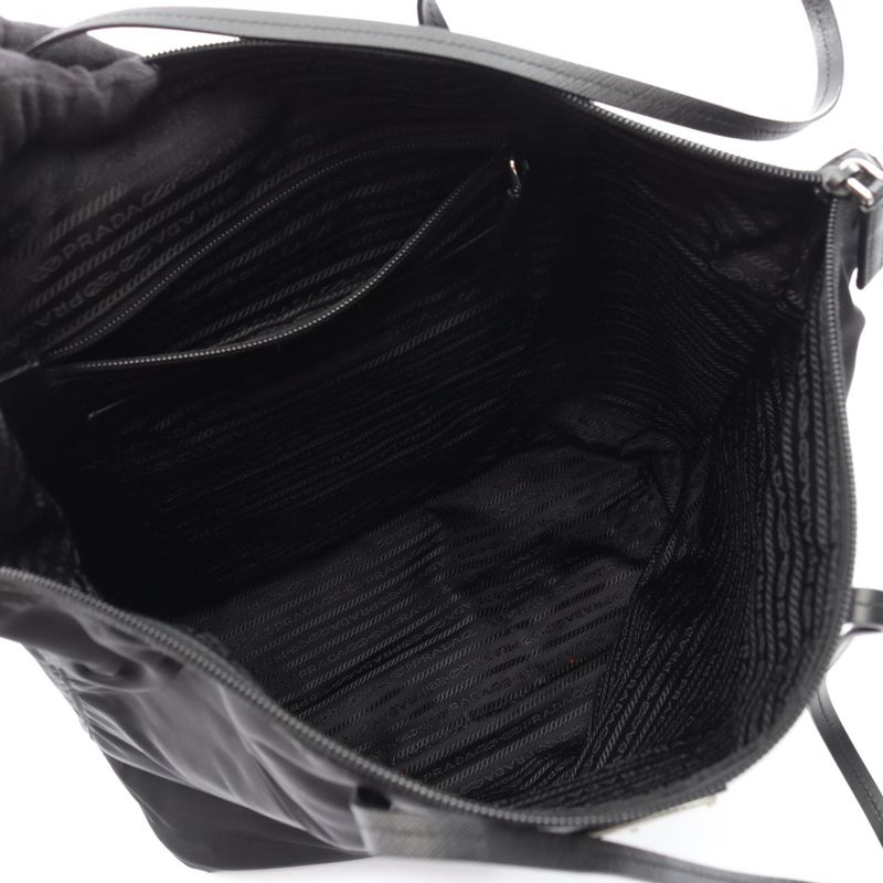 Prada Tote Bag Tessuto 1bg189 Black Nylon Saffianoleather Triangle Logo Tote