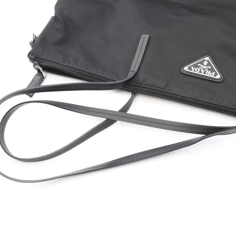 Prada Tote Bag Tessuto 1bg189 Black Nylon Saffianoleather Triangle Logo Tote