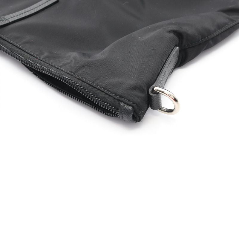 Prada Tote Bag Tessuto 1bg189 Black Nylon Saffianoleather Triangle Logo Tote