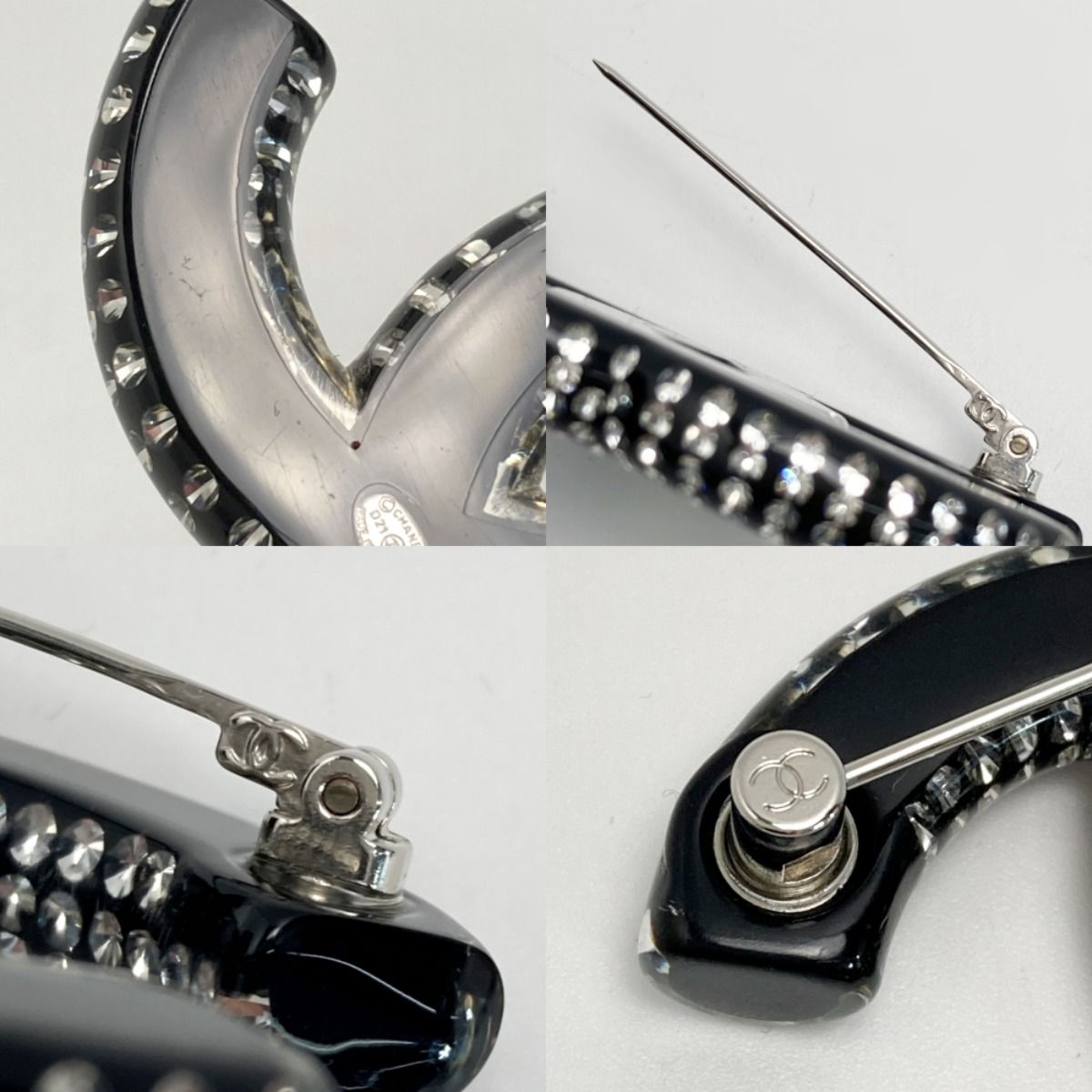 Chanel Cocomark Rhinestone Brooch D21k Black Resin