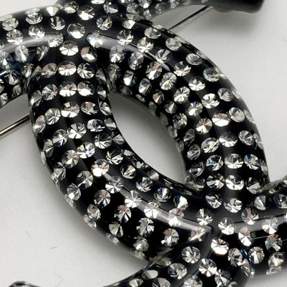 Chanel Cocomark Rhinestone Brooch D21k Black Resin