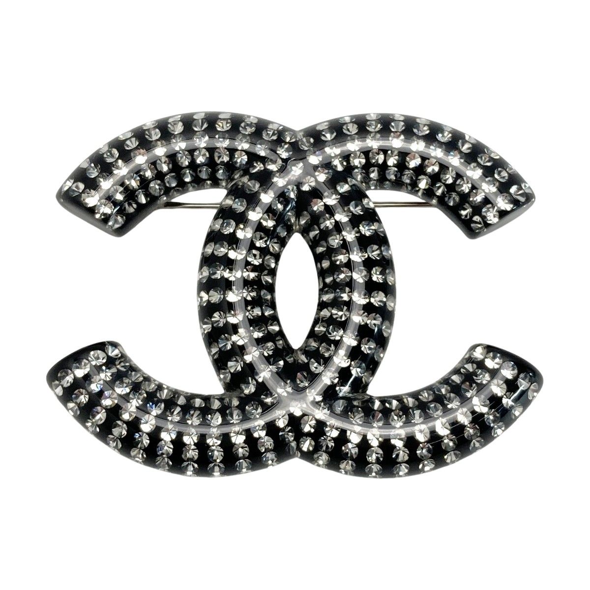 Chanel Cocomark Rhinestone Brooch D21k Black Resin