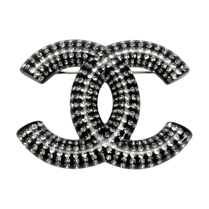 Chanel Cocomark Rhinestone Brooch D21k Black Resin