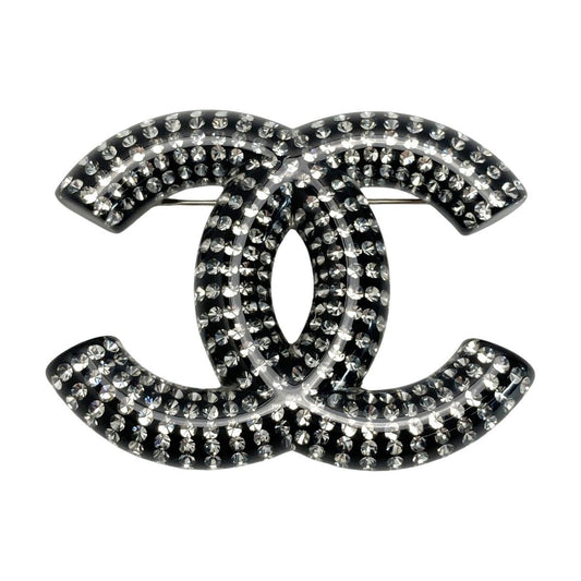Chanel Cocomark Rhinestone Brooch D21k Black Resin