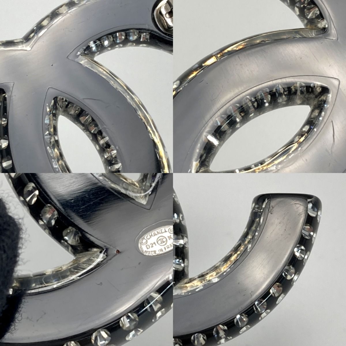 Chanel Cocomark Rhinestone Brooch D21k Black Resin