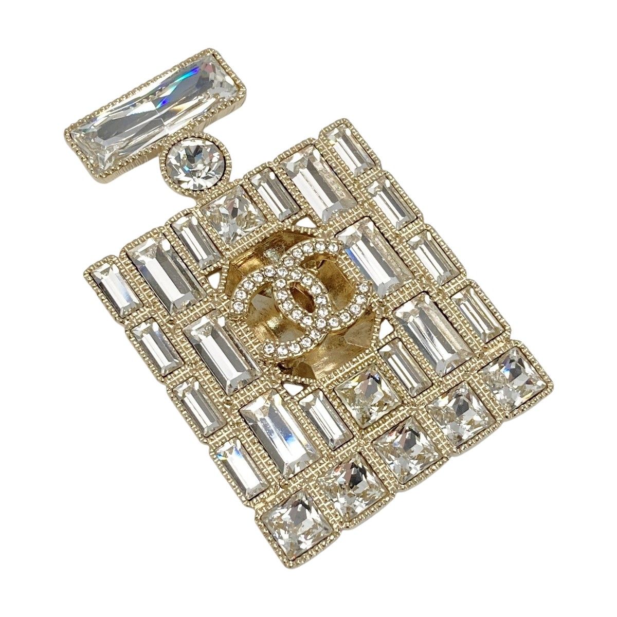 Chanel Cocomark Perfume Bottle Motif Brooch B24c Gold GP Rhinestone