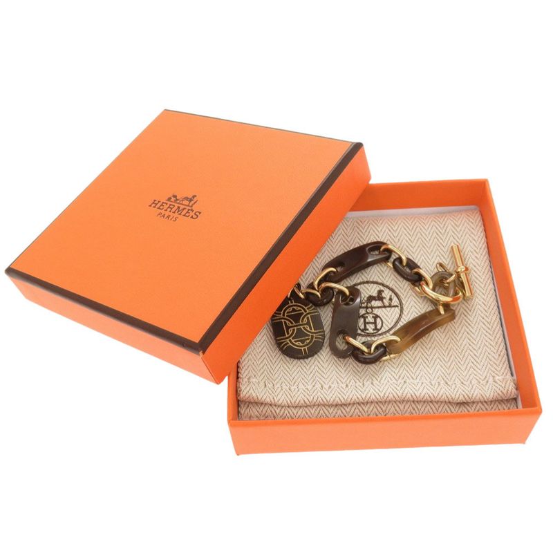 Hermes Chaine D'ancre Buffalo Horn Metal Brown Bracelet 1538 Hermes