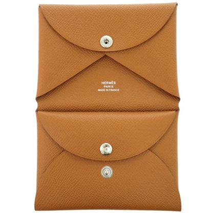 Hermes Calvi Duo Vaux Epson Gold Stamped B Brown Coin Case Wallet 0582 Hermes