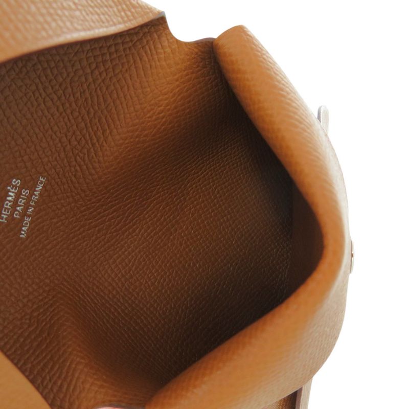 Hermes Calvi Duo Vaux Epson Gold Stamped B Brown Coin Case Wallet 0582 Hermes