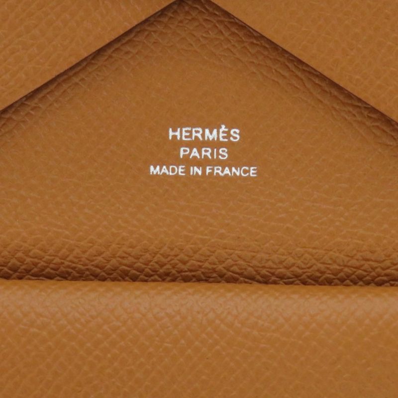 Hermes Calvi Duo Vaux Epson Gold Stamped B Brown Coin Case Wallet 0582 Hermes