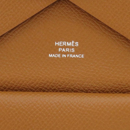 Hermes Calvi Duo Vaux Epson Gold Stamped B Brown Coin Case Wallet 0582 Hermes