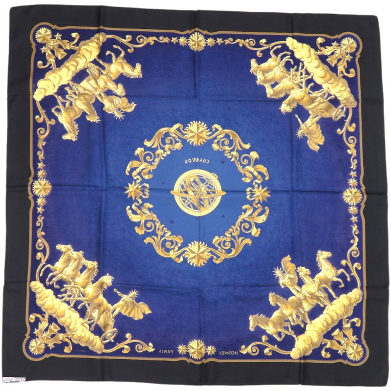 Hermes Carré 90 Cosmos Cosmogony Silk Black Scarf 0115 Hermes
