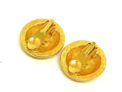 Fendi Ear Accessories Clip-on Round Earrings Gold Metal Ladies Roman God Janus