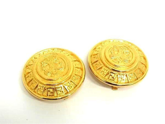Fendi Ear Accessories Clip-on Round Earrings Gold Metal Ladies Roman God Janus