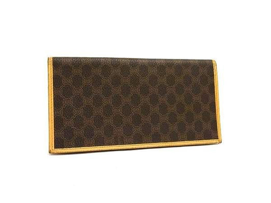 Celine Bifold Wallet Macadam Long Wallet Brown PVC Leather Ladies Vintage