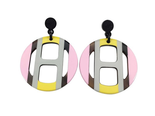 Hermes Earrings H Ekip Multicolor Buffalo Horn Women's Serie Excellent Condition