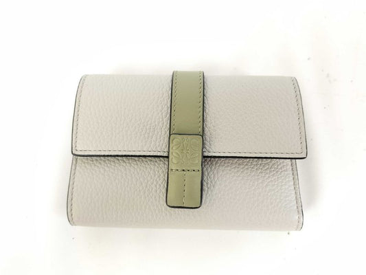 Loewe Wallet Vertical Small Wallet C660s86 White Green Leather Ladies Trifold