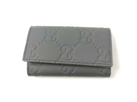 Gucci Key Case GG Rubber Effect 771312 Black Leather Unisex 6-stack Gunmetal