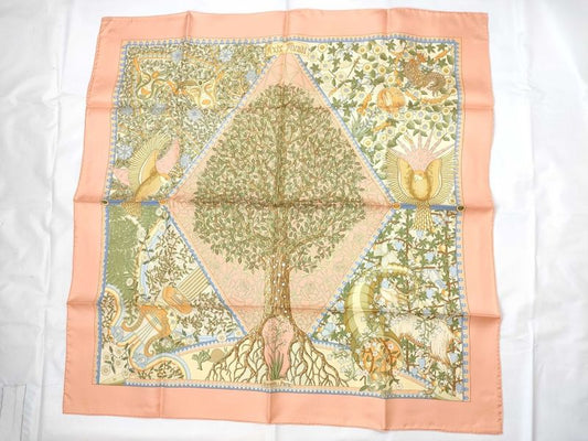 Hermes Scarf Carr 90 Axis Mundi Multicolor Silk Women's Unused Exhibit