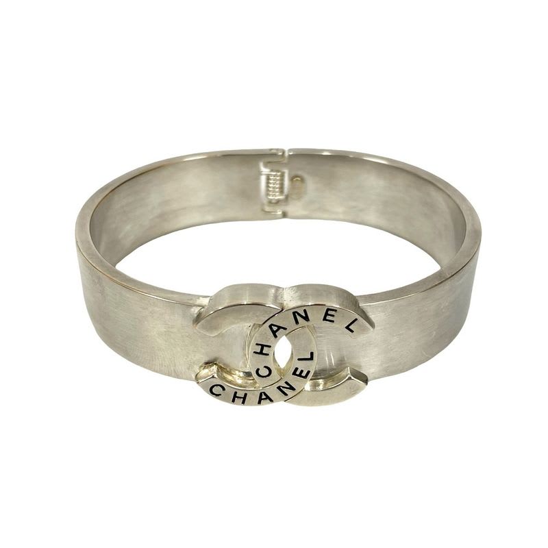 Chanel Vintage Coco Mark Logo Metal Bangle Bracelet 96P