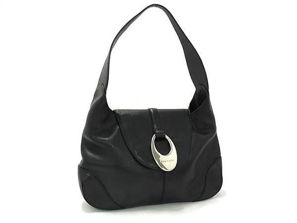 Bvlgari Shoulder Bag Black Leather Women Silver Hardware Excellent Condition