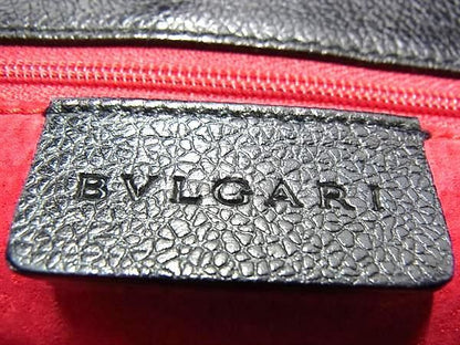 Bvlgari Shoulder Bag Black Leather Women Silver Hardware Excellent Condition