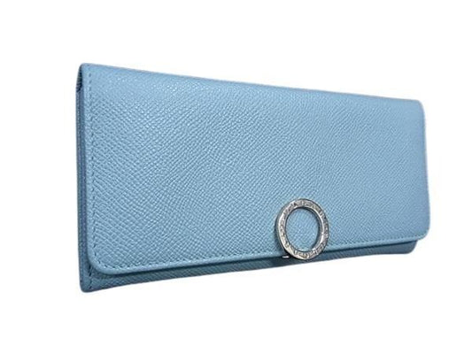 Bvlgari Wallet Bvlgari 287301 Blue Leather Women's Logo Clip Fold Long Wallet