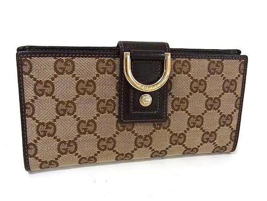 Gucci Wallet Abby 141412 Brown GG Canvas Leather Women's Bifold Long Wallet