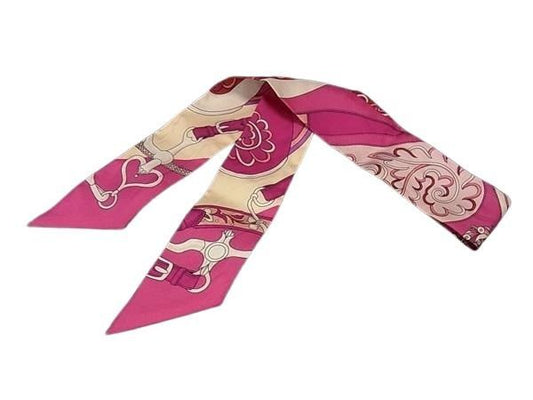 Hermes Scarf Twilly Festival Des Amazones Amazon Celebration Pink 100% Silk