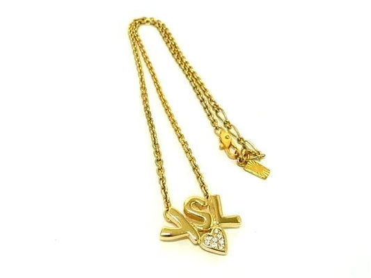 Yvessaint Laurent Yves Saint Laurent Necklace Gold Metal Ladies Rhinestone Logo