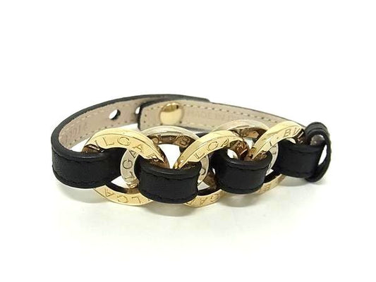 Bvlgari Bulgari Bracelet Doppio Tondo Multi Charm 33914 Black Leather Metal
