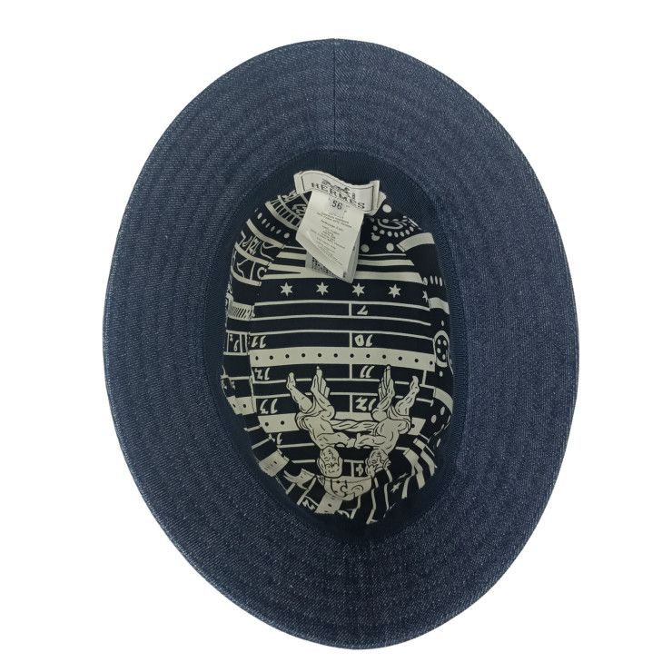 Hermes Hat "helen" Silky H232029n Indigo 100% Cotton Unisex Bucket Hat Silver