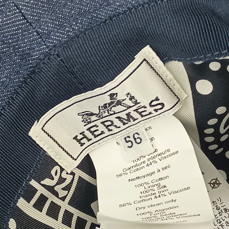 Hermes Hat "helen" Silky H232029n Indigo 100% Cotton Unisex Bucket Hat Silver