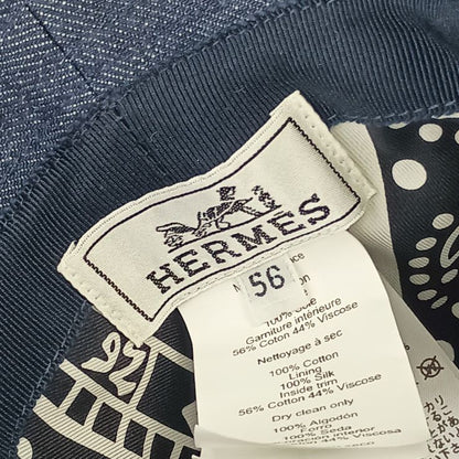 Hermes Hat "helen" Silky H232029n Indigo 100% Cotton Unisex Bucket Hat Silver