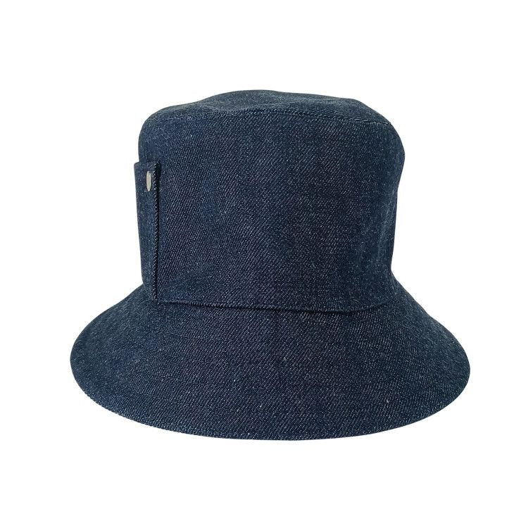 Hermes Hat "helen" Silky H232029n Indigo 100% Cotton Unisex Bucket Hat Silver