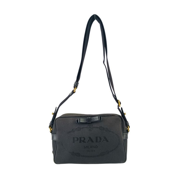 Prada Crossbody Bag Logo Jacquard Shoulder Bag 1bh089 Black Canvas Leather