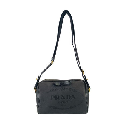 Prada Crossbody Bag Logo Jacquard Shoulder Bag 1bh089 Black Canvas Leather
