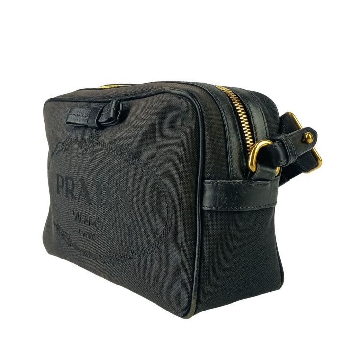 Prada Crossbody Bag Logo Jacquard Shoulder Bag 1bh089 Black Canvas Leather