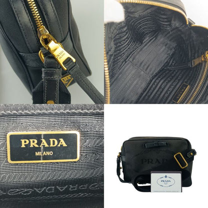Prada Crossbody Bag Logo Jacquard Shoulder Bag 1bh089 Black Canvas Leather