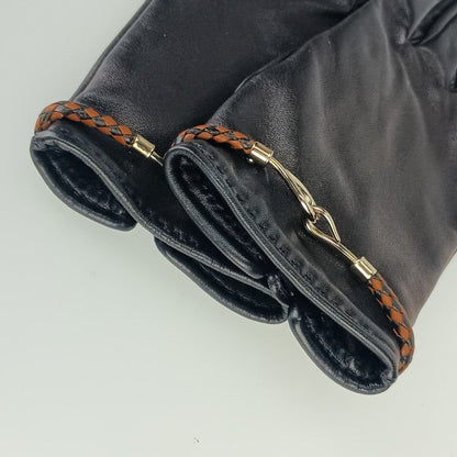 Hermes Gloves Jumbo Black Leather Women's Silver Hardware Excellent Condition