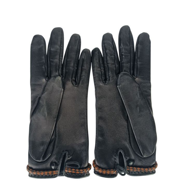Hermes Gloves Jumbo Black Leather Women's Silver Hardware Excellent Condition
