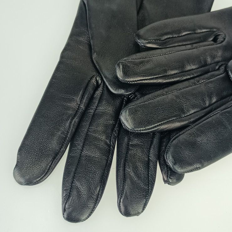 Hermes Gloves Jumbo Black Leather Women's Silver Hardware Excellent Condition
