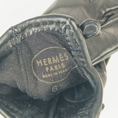 Hermes Gloves Jumbo Black Leather Women's Silver Hardware Excellent Condition