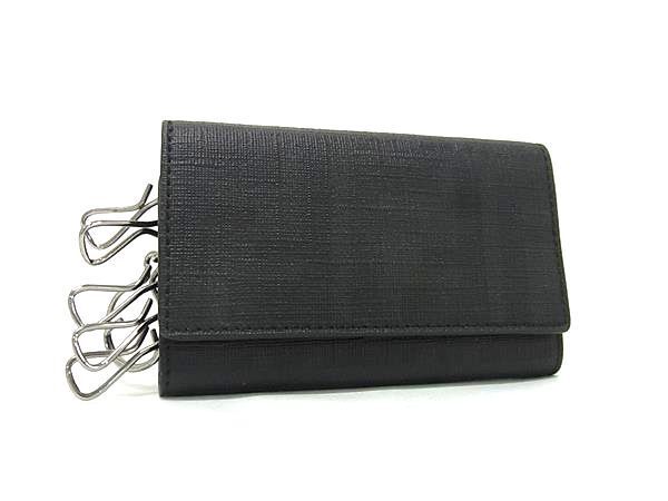 Fendi Key Case Zucca 8ap079 Black PVC Leather Unisex 6-stack Excellent Condition