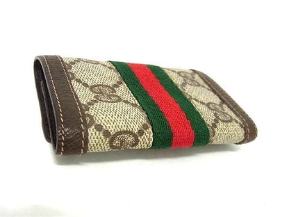 Gucci Key Case Sherry Line Old Gucci Brown Beige Green Red Pvcleather Unisex